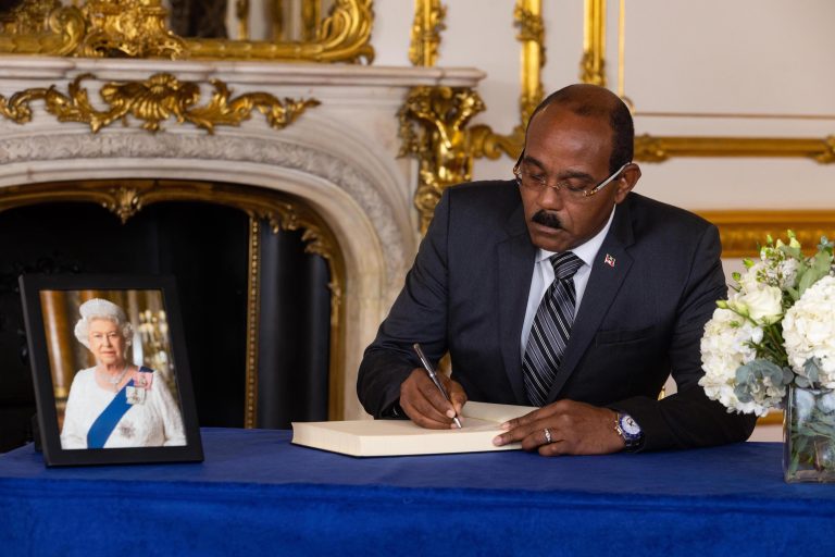 Antigua and Barbuda leaders sign book of condolence at Westminster Hall