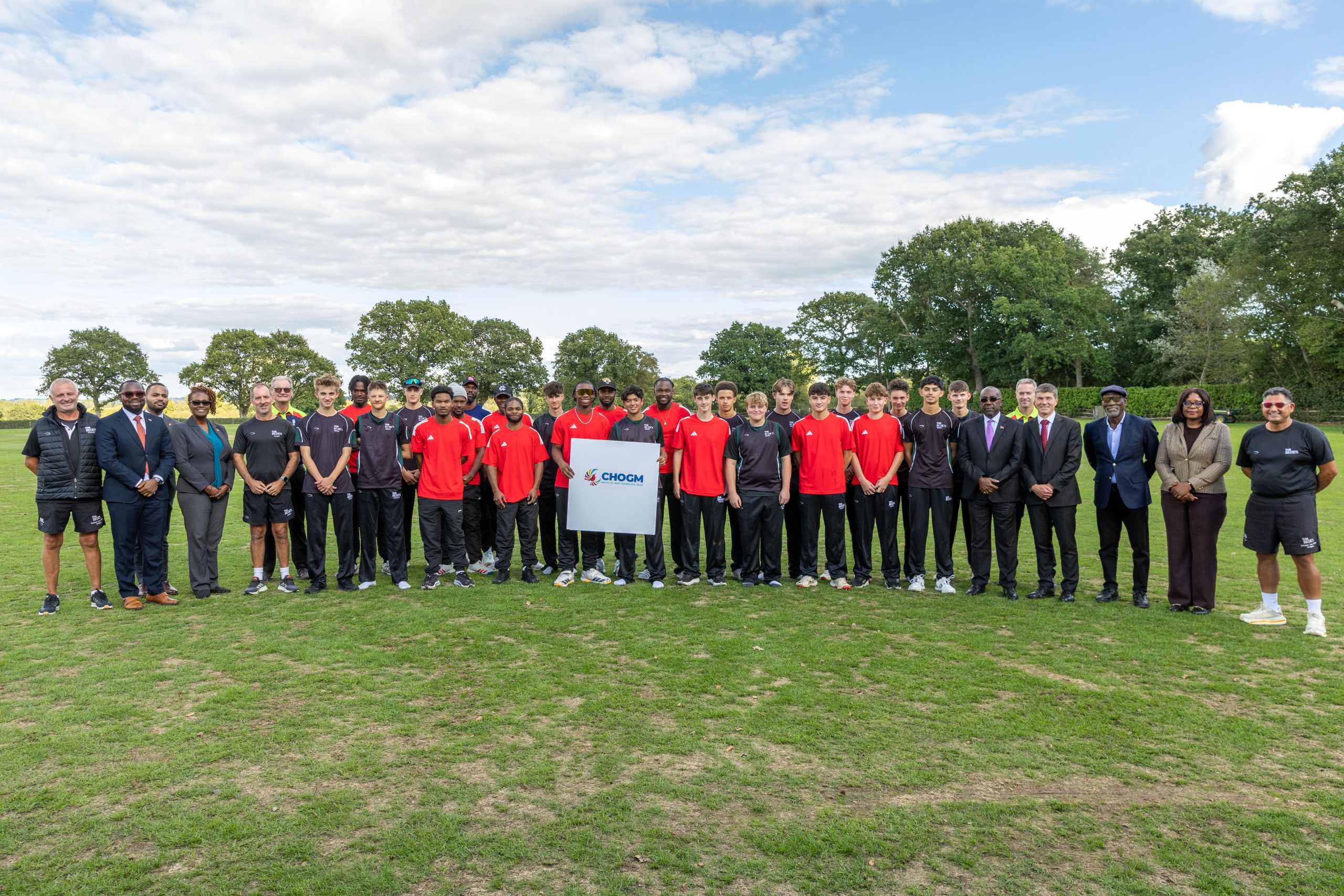 Antigua and Barbuda XI and Bede’s Senior School players at the CHOGM 2026 cricket launch exhibition match